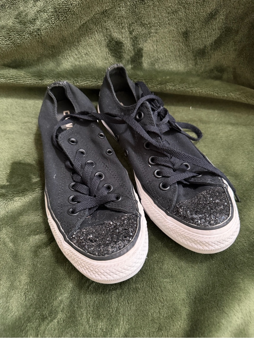 Converse Black Low-Top Canvas Sneakers with Black Glitter Toe